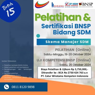 sertifikasi lembaga training BNSP bidang sdm